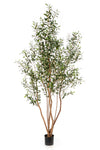 Exclusieve kunst olijfboom van 220 cm met een wilde houten stam en realistische olijven voor een karaktervol en luxe interieur.